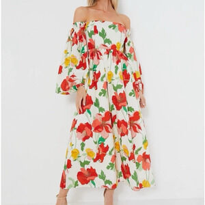 Hyacinth House Marigold Off-Shoulder Maxi Dress Small Floral Resort Country Club